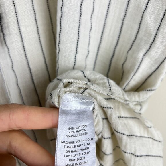 Joie Ivory Black Striped Gauzy Cotton Tassel Peasant Blouse - Picture 5 of 6